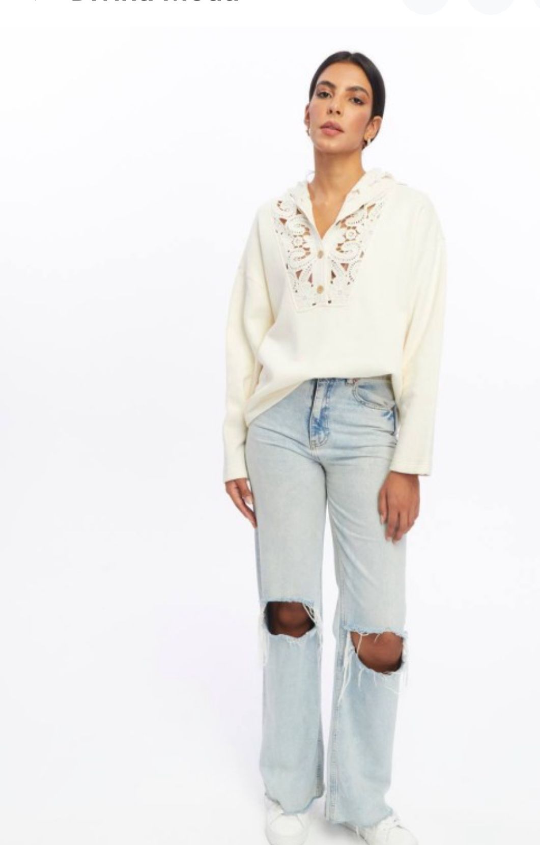 Cotton Sweater with Crochet Hood Detail
