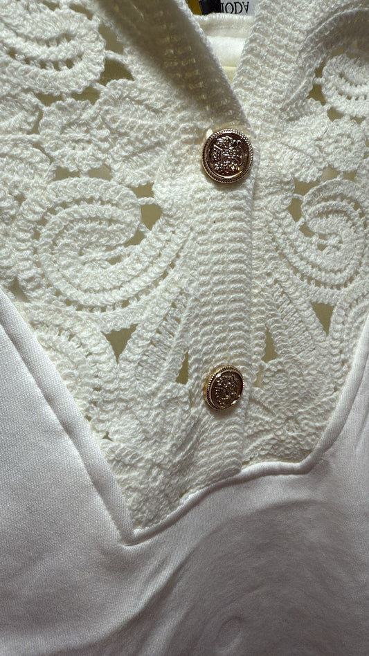 Cotton Sweater with Crochet Hood Detail