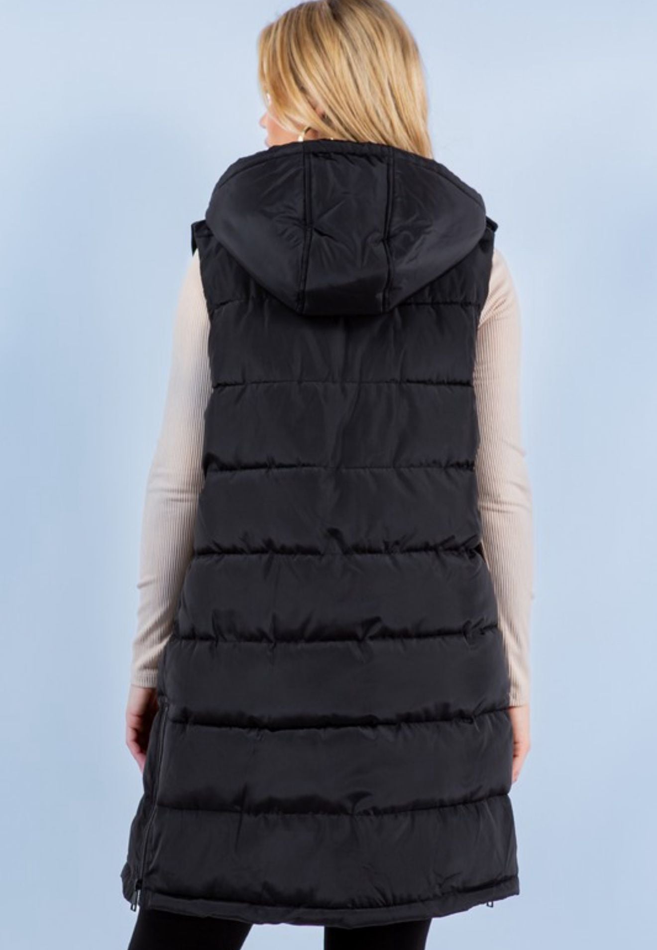 Puffer Long Vest - Black