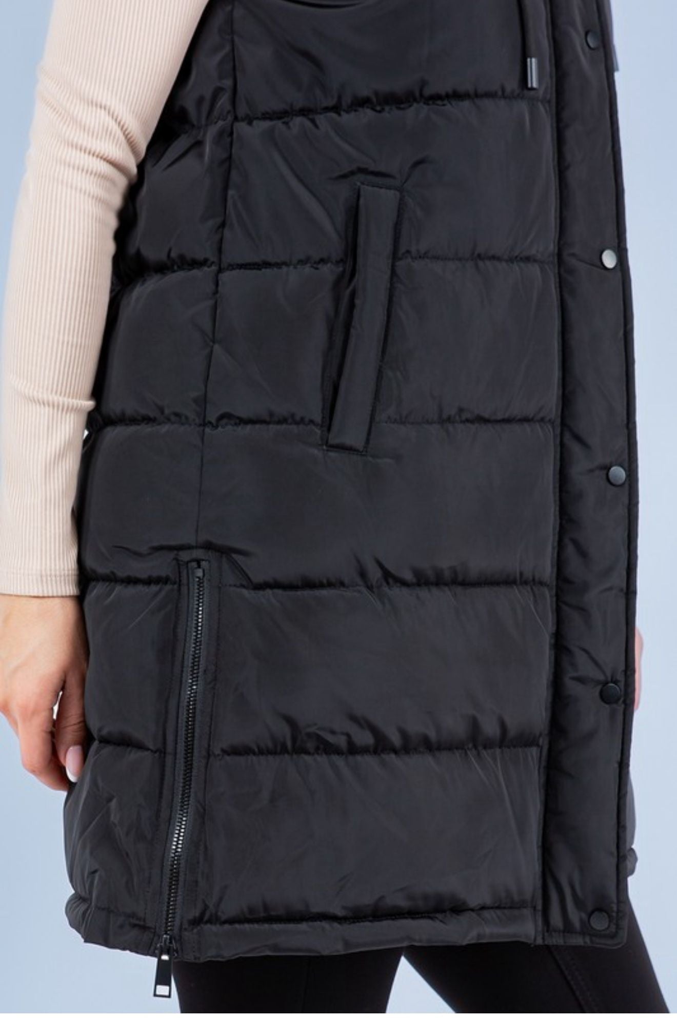 Puffer Long Vest - Black