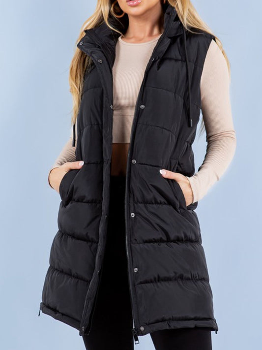 Puffer Long Vest - Black