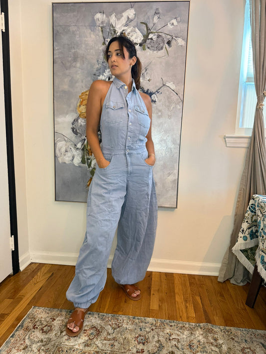 Light Blue Backless Jumpsuit