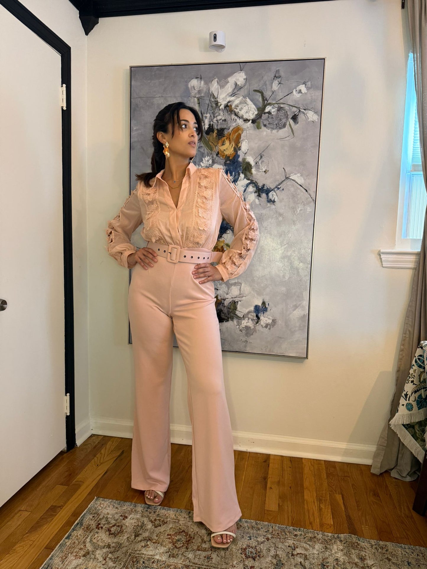 Blush Pink Lace Detail Jumpsuit