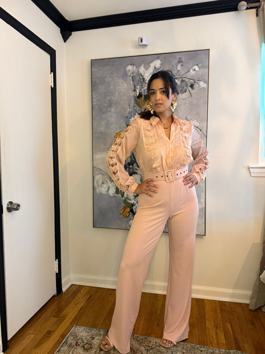 Blush Pink Lace Detail Jumpsuit