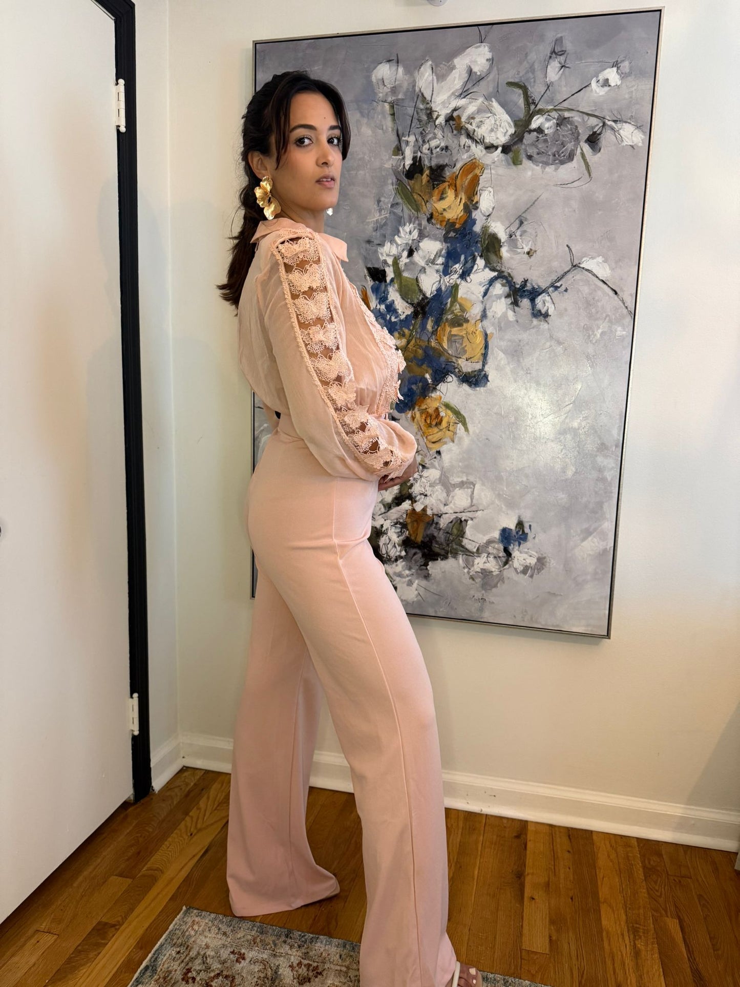 Blush Pink Lace Detail Jumpsuit
