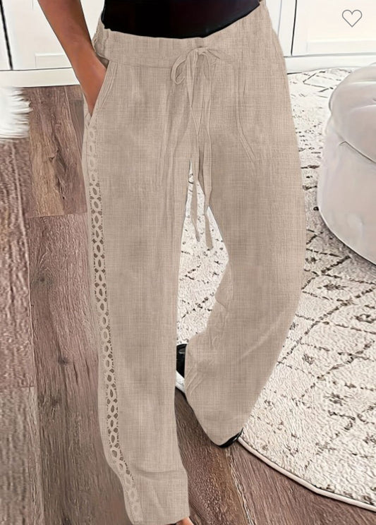 Chic Lace-Trimmed Linen Pants