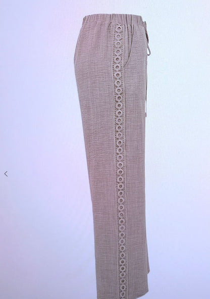 Chic Lace-Trimmed Linen Pants