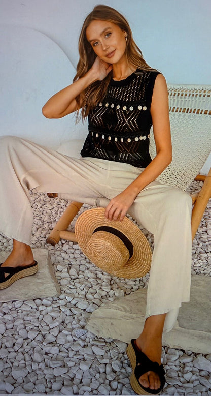 Black Crochet Sleeveless Blouse