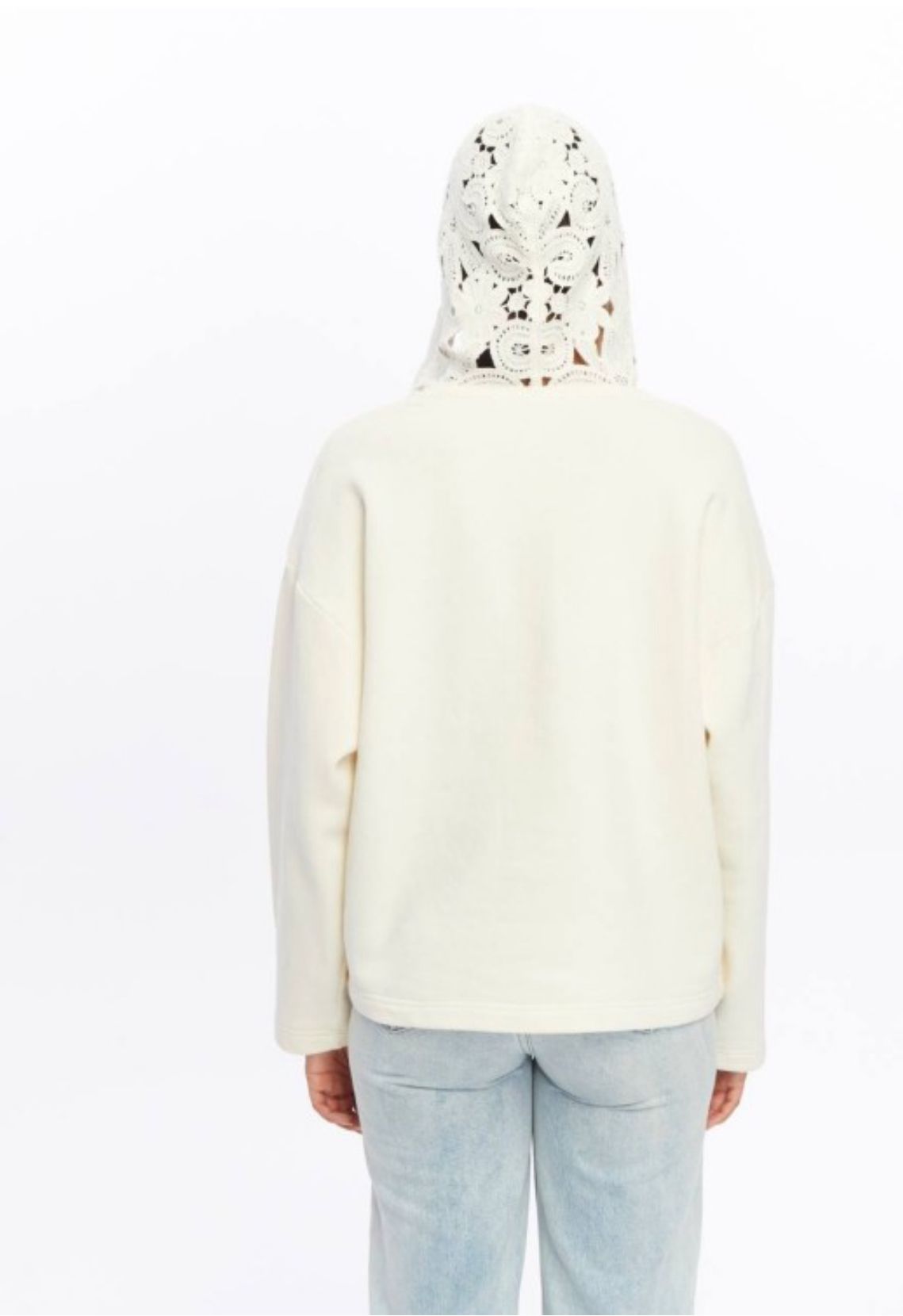 Cotton Sweater with Crochet Hood Detail