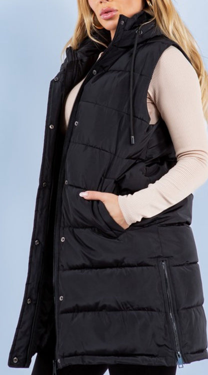Puffer Long Vest - Black