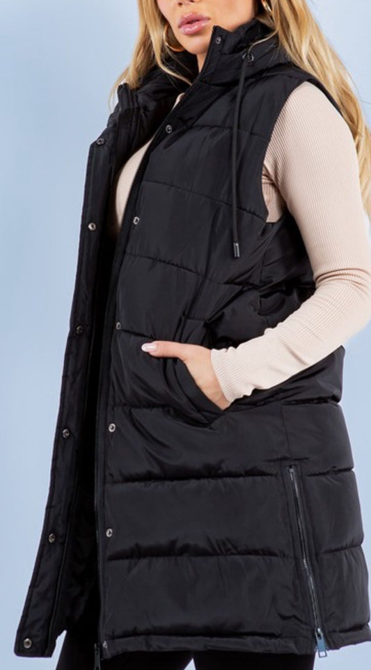 Puffer Long Vest - Black