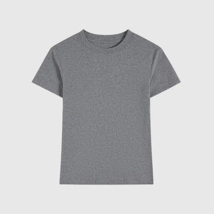 Essential Basic Plain Fitted Cotton Blend Crewneck Tee