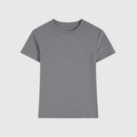 Essential Basic Plain Fitted Cotton Blend Crewneck Tee