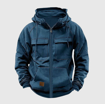Men's Casual Solid Color Hooded Sweatshirt Jacket | Royal-Blue