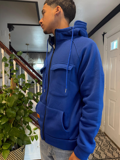 Men's Casual Solid Color Hooded Sweatshirt Jacket | Royal-Blue
