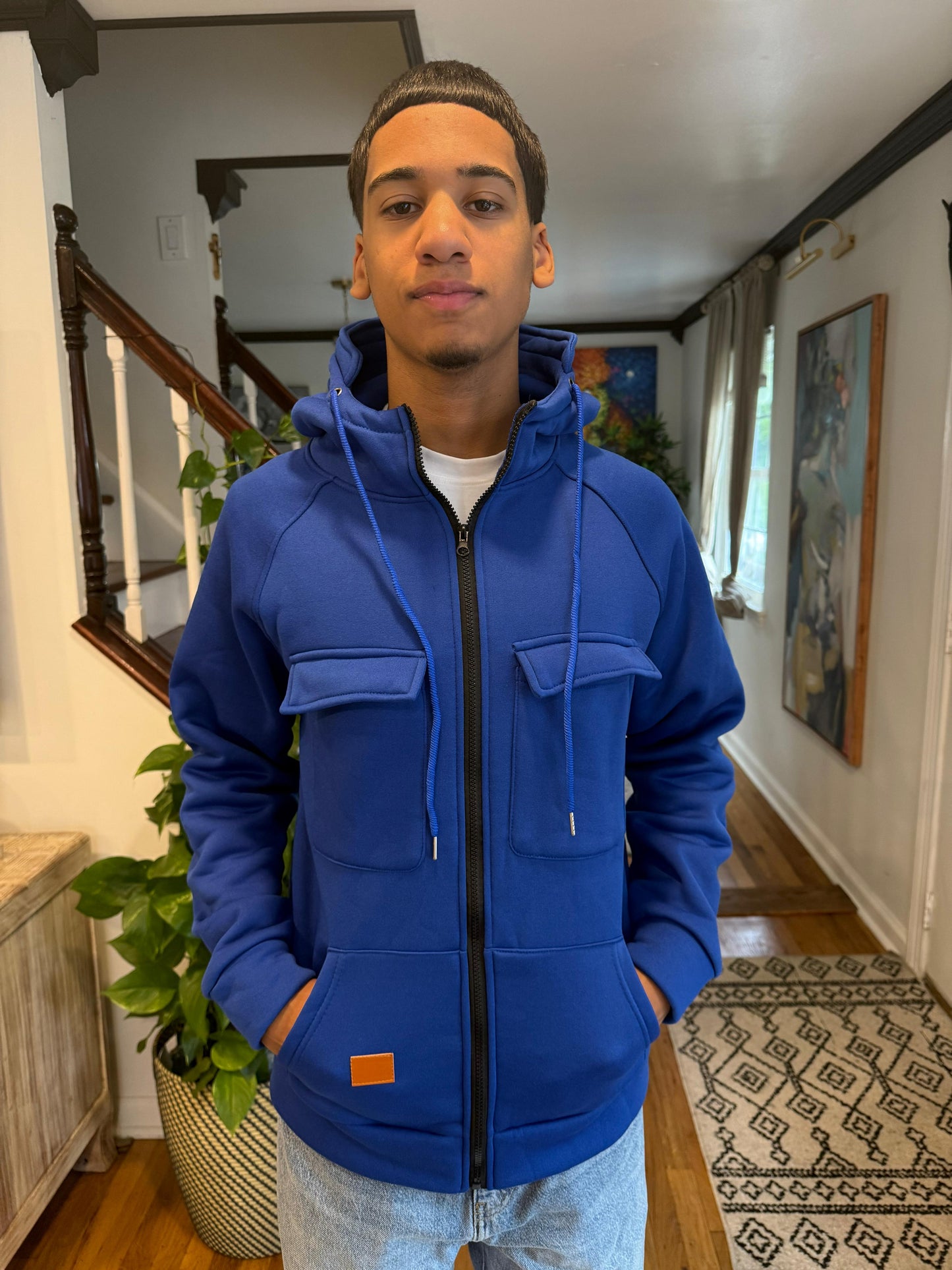 Men's Casual Solid Color Hooded Sweatshirt Jacket | Royal-Blue