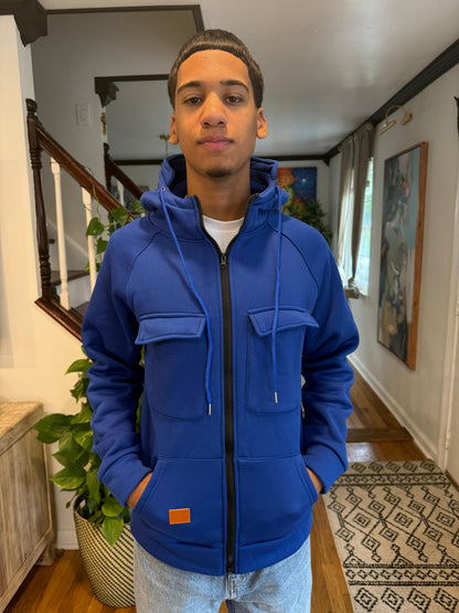 Men's Casual Solid Color Hooded Sweatshirt Jacket | Royal-Blue