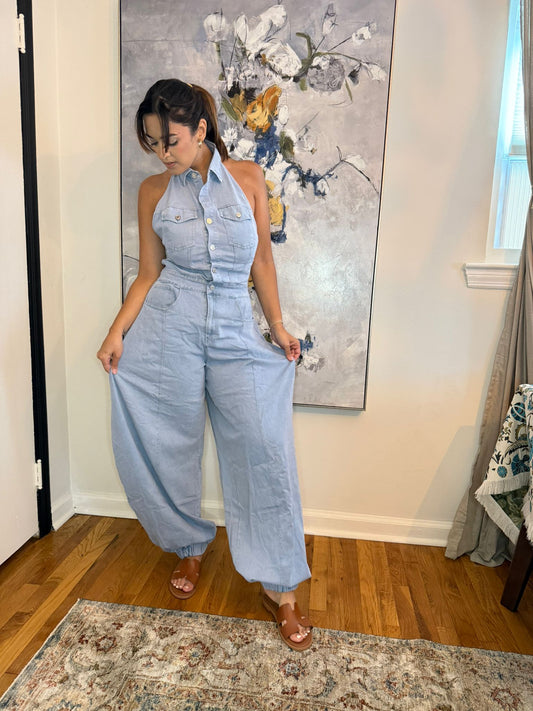Light Blue Backless Jumpsuit