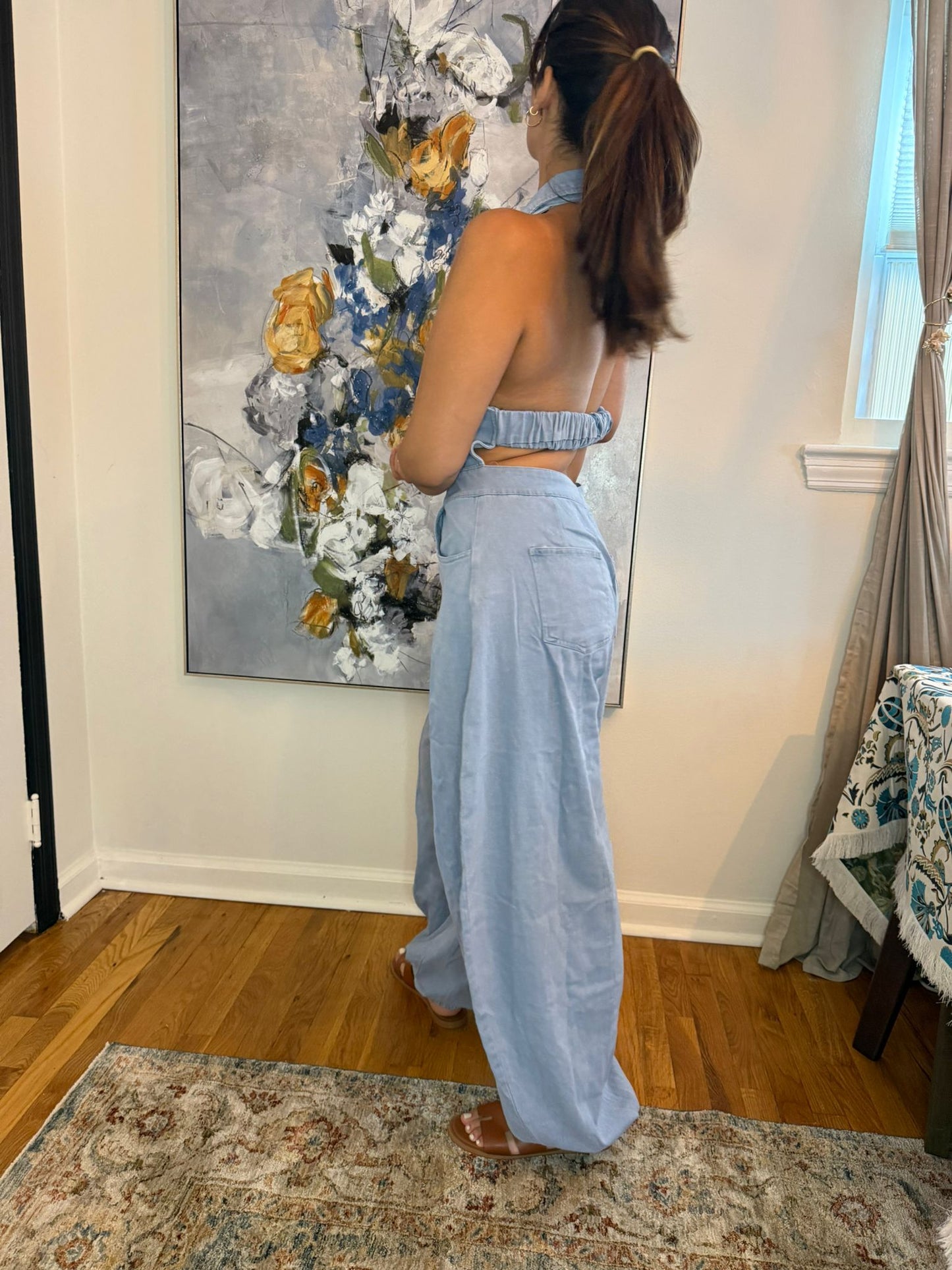 Light Blue Backless Jumpsuit