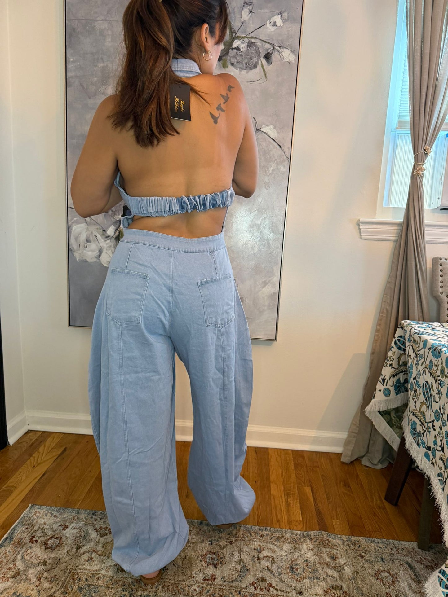 Light Blue Backless Jumpsuit