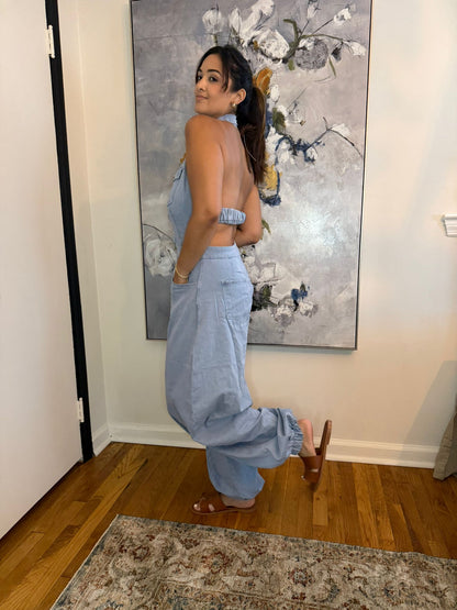 Light Blue Backless Jumpsuit