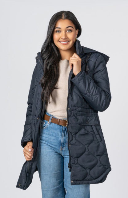 Junior Long Quilted Poly Hooded Coat