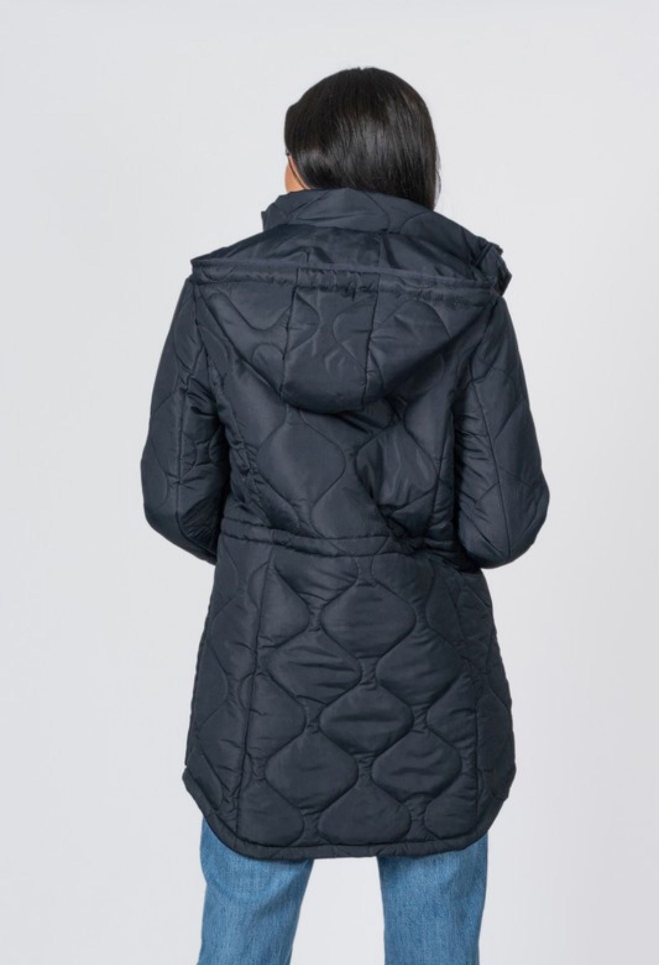 Junior Long Quilted Poly Hooded Coat